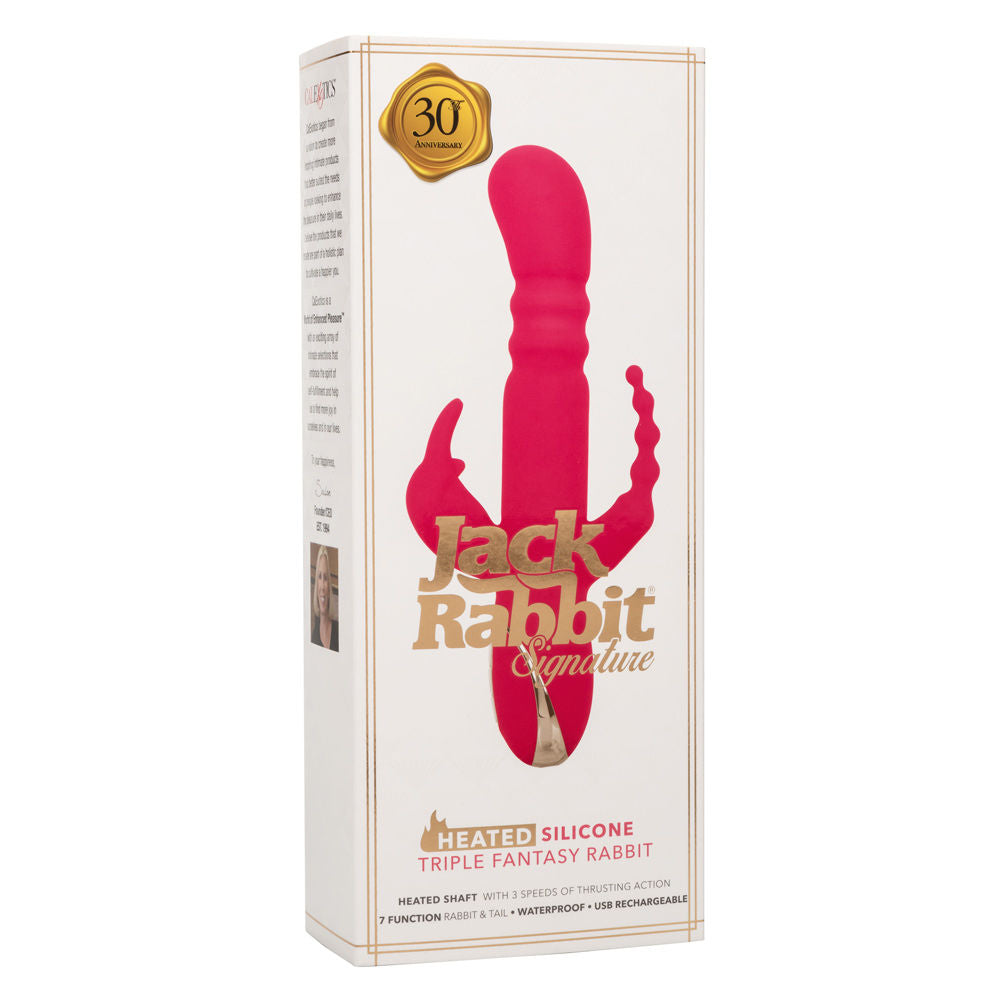Jack Rabbit Signature Heated Silicone Triple Fantasy Rabbit Vibrator Pink