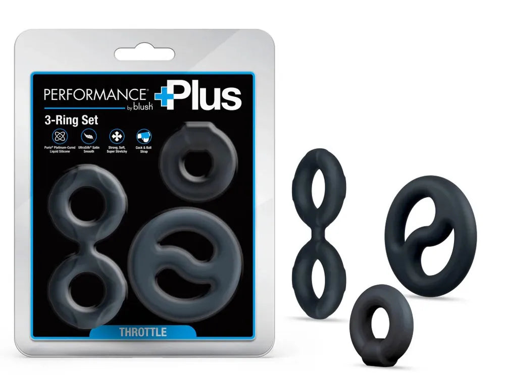 Performance Plus Throttle (Black) – Versatile 3-Ring Set Cock and Ball Stretcher