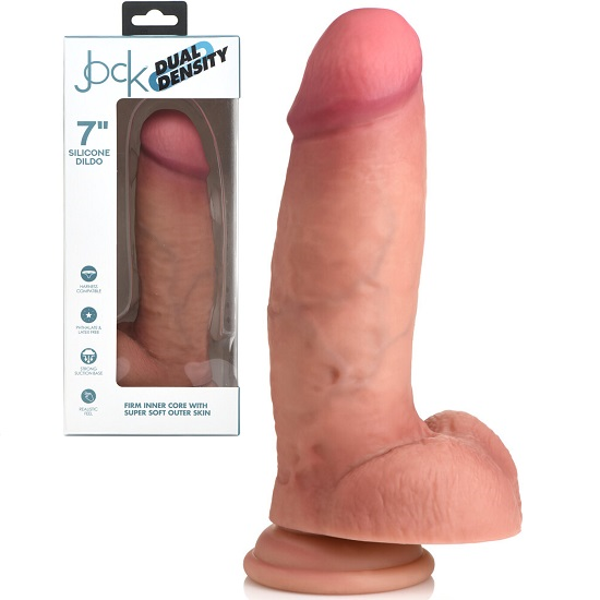 Jock 7 Inch Dual Density Silicone Dildo With Balls Light Skin Tone