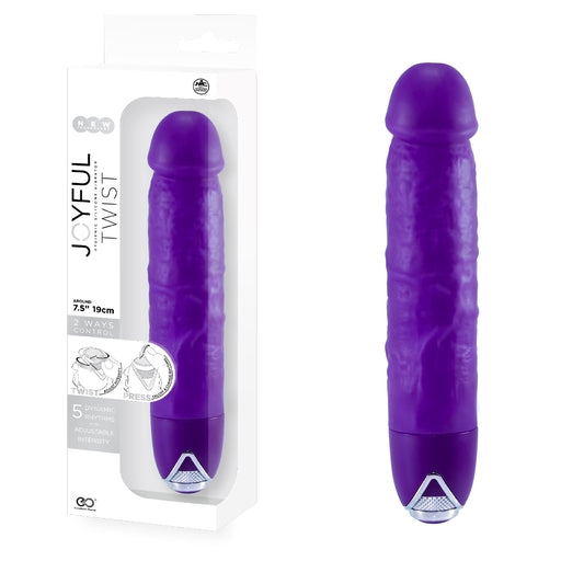 Joyful Twist Silicone Vibrator 7.5 Inch Purple With 2-Way Control and 5 Dynamic Rhythms