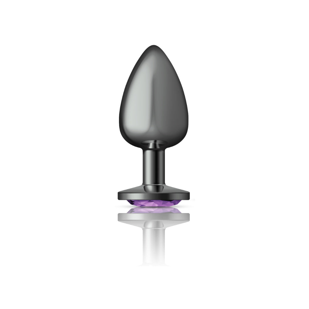 Cheeky Charms Gunmetal Round Butt Plug with Purple Jewel Large