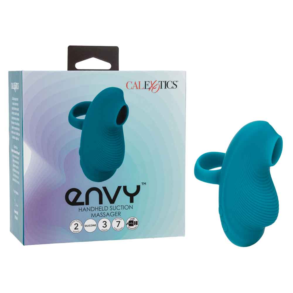 Envy™ Handheld Suction Massager in Teal Blue with 3 Suction Speeds and 7 Vibration Functions