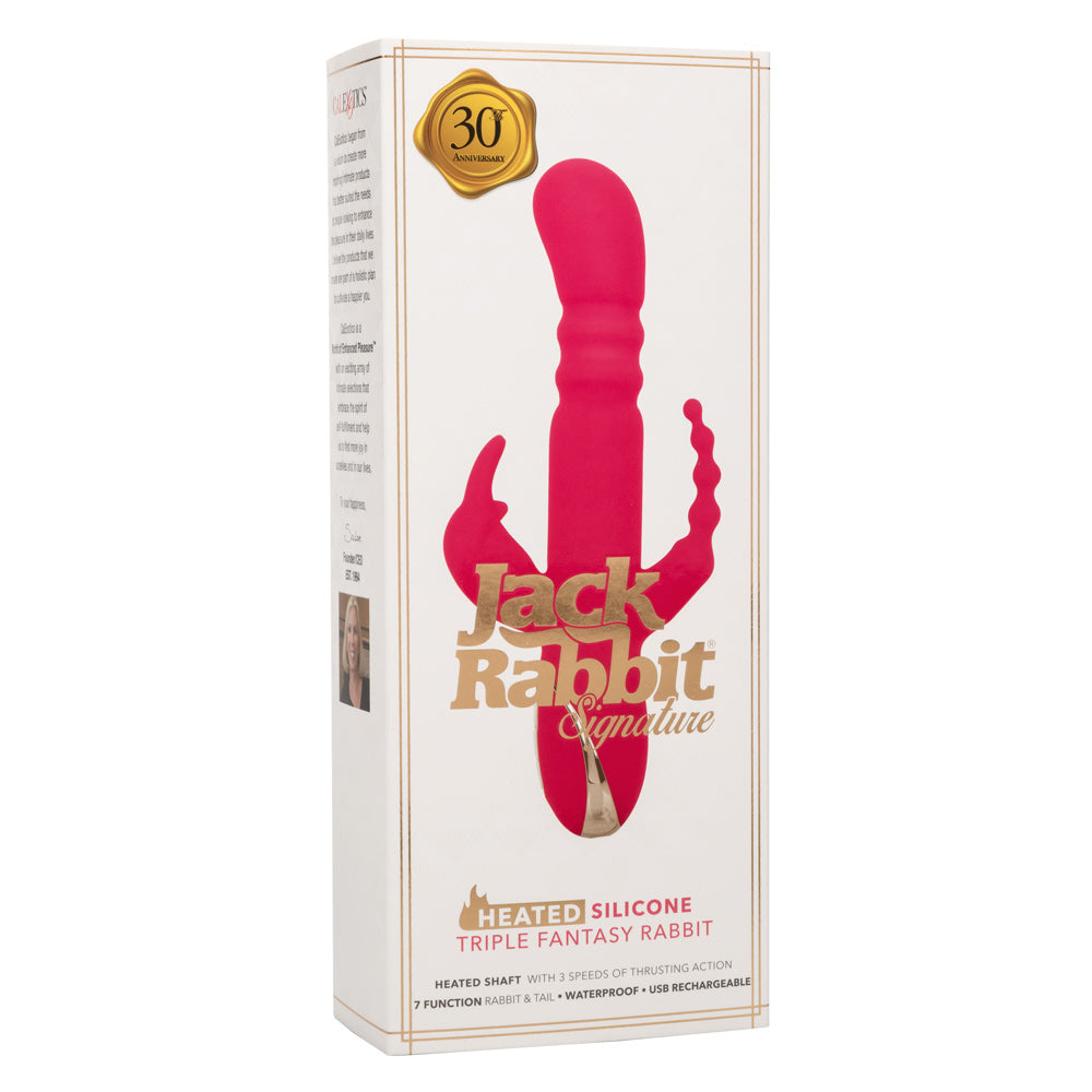 Jack Rabbit Signature Heated Silicone Triple Fantasy Rabbit Vibrator Pink