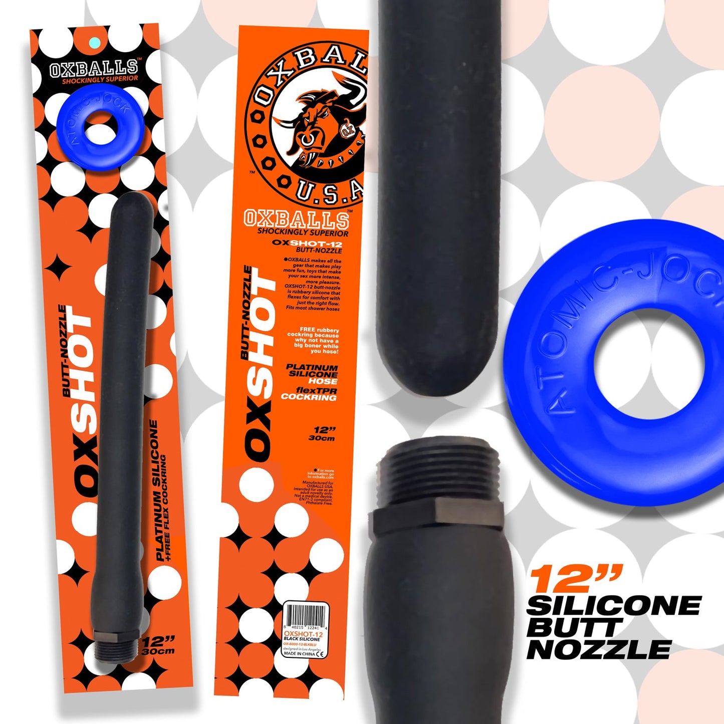 Oxshot Butt Nozzle 12in Shower Hose for Ultimate Cleaning
