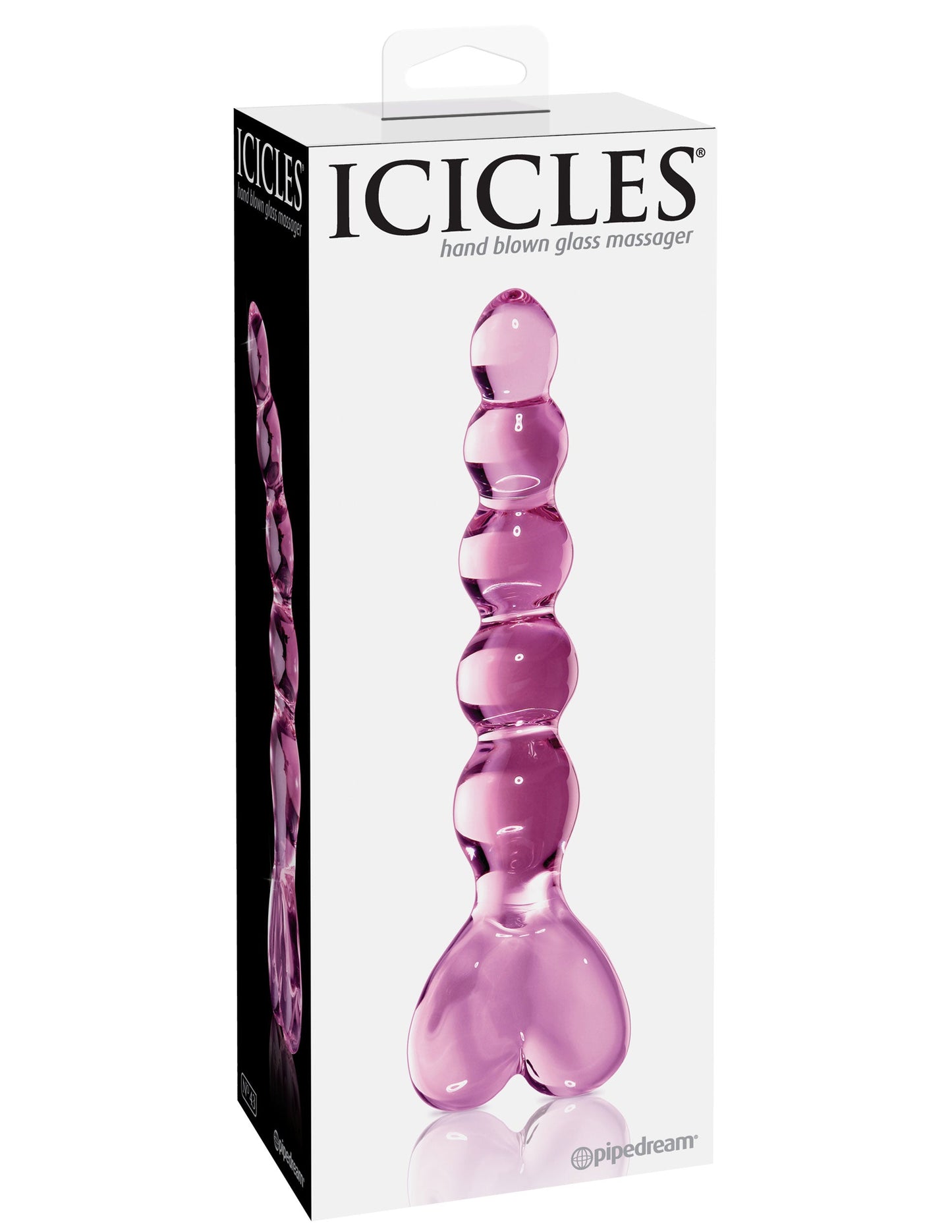 Icicles Pink Glass Massager with Heart Handle