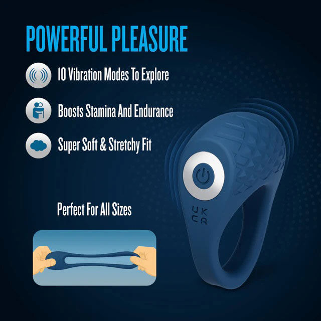 Performance Plus Flex Pro (Blue) – Premium Vibrating Cock Ring with 10 Modes and Textured C-Stim Pad