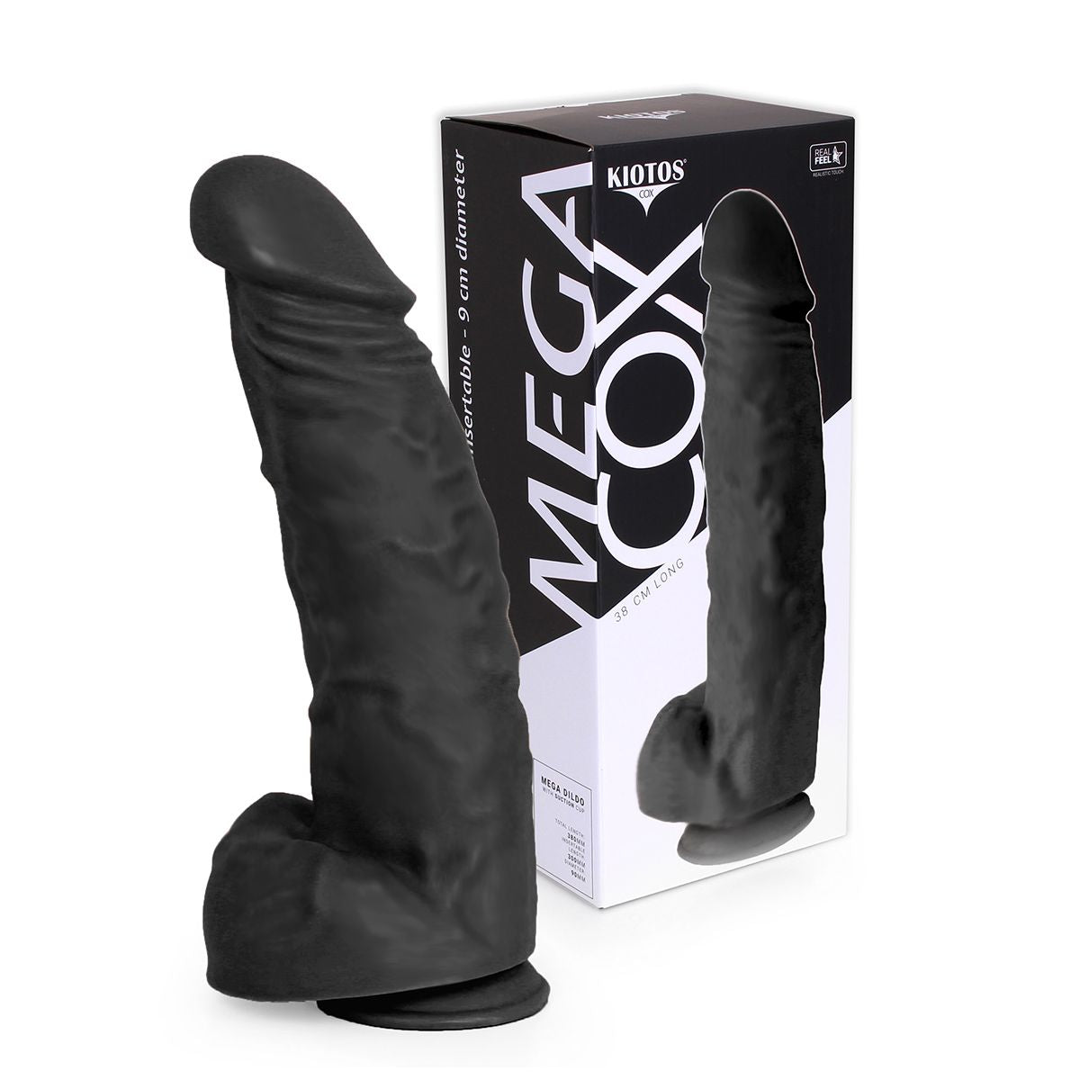 Kiotos Cox Mega Black 02 Realistic Mega Dildo 38 cm with Strong Suction Cup