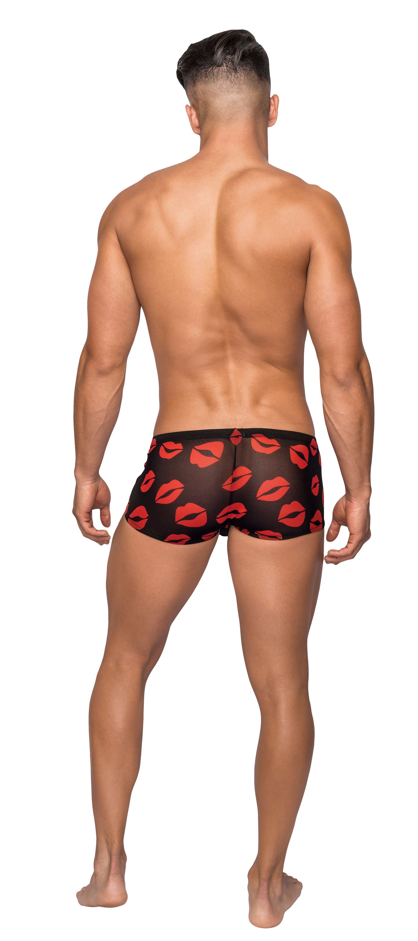 Kiss Me Sheer Black Mini Shorts With Kiss Print For Men - Small