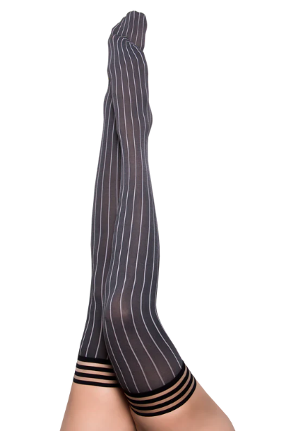 Kixies Annabelle Size C Thigh Highs with Grey Pinstripe Design