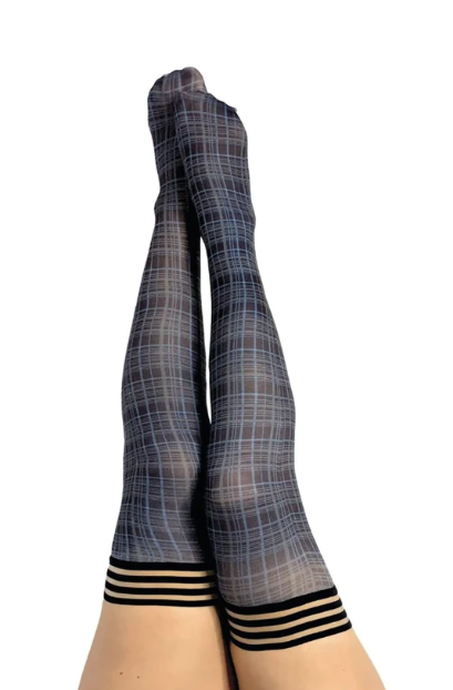Kixies Debbie Navy Blue Plaid Thigh Highs Size C