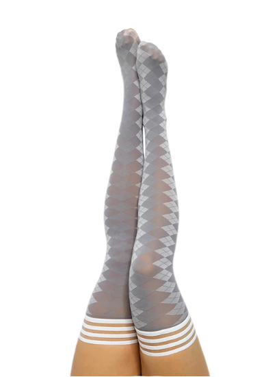 Kixies Par 4 Grey Argyle Thigh-High Stockings Size C