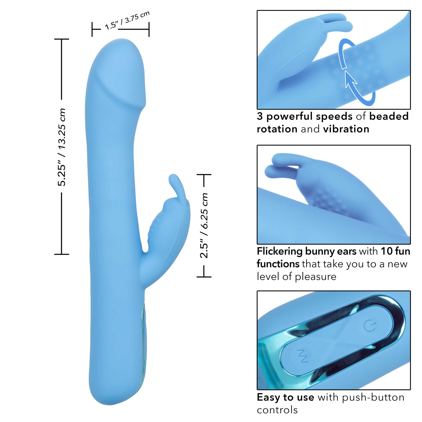 Jack Rabbit Elite Rotating Rabbit Vibrator with 10 Functions Blue