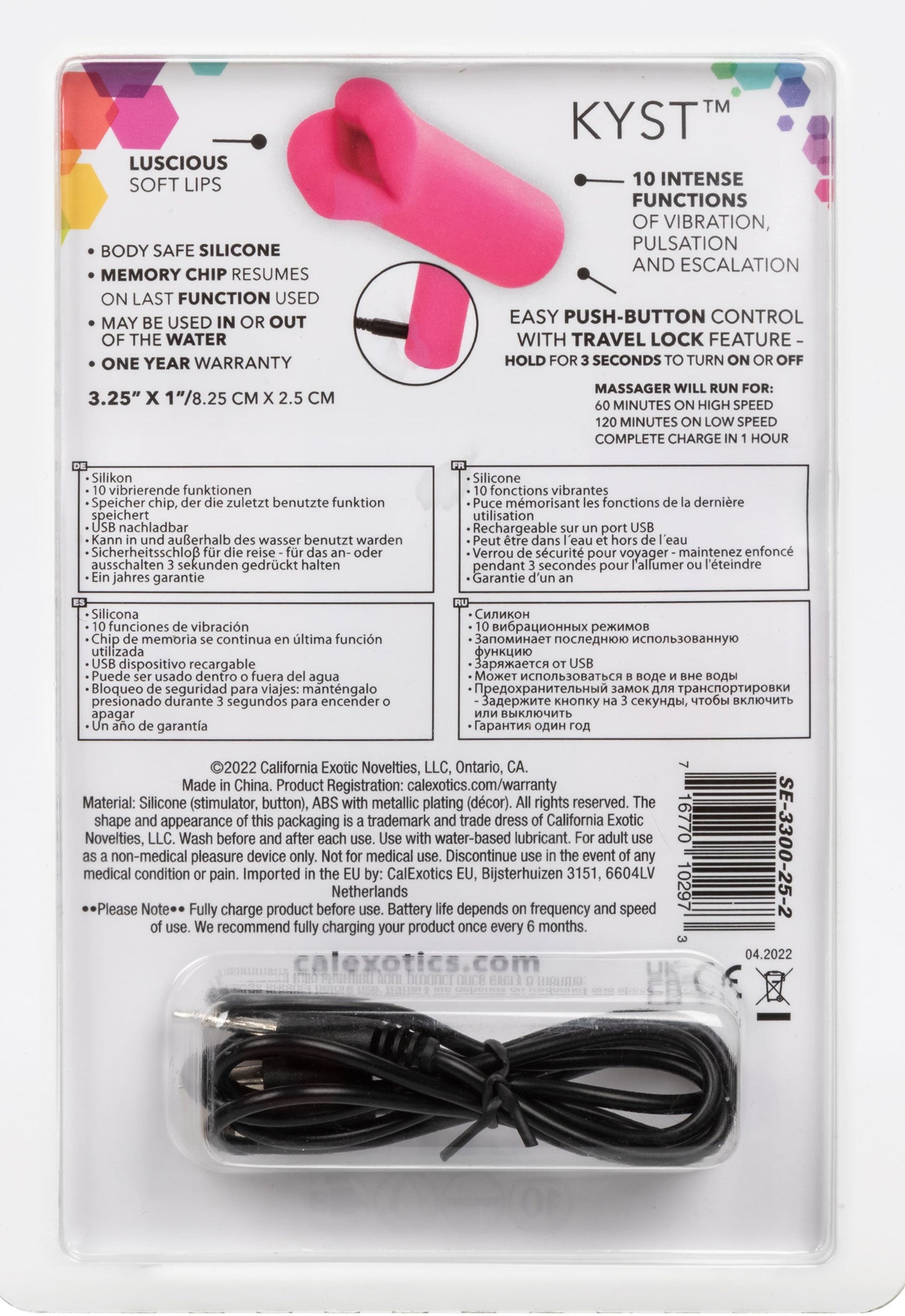 Kyst Lips Mini Massager Pink Silicone Bullet with 10 Vibration Functions