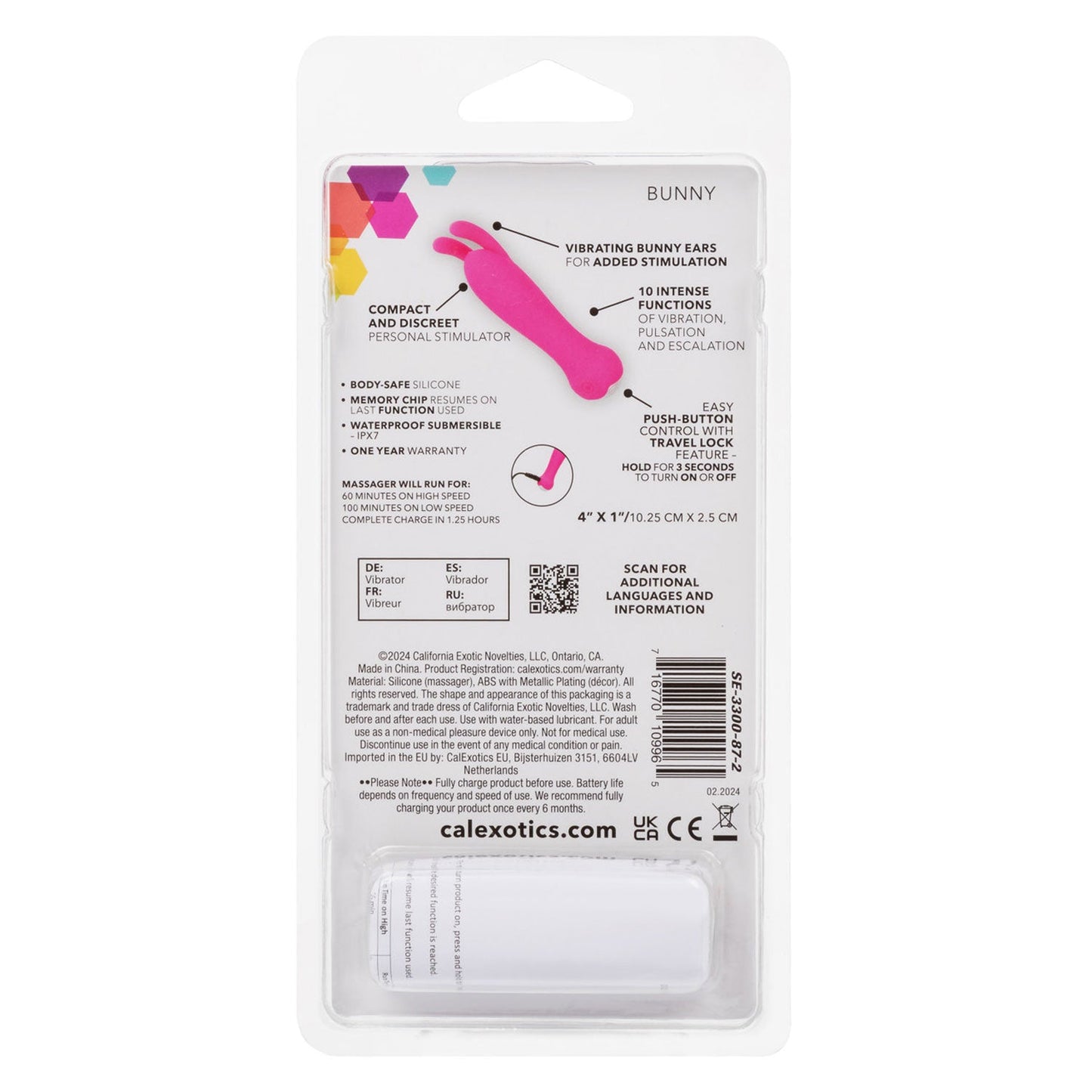 Kyst™ Bunny Pink Compact Personal Stimulator with 10 Vibration Functions and Silicone Waterproof Design