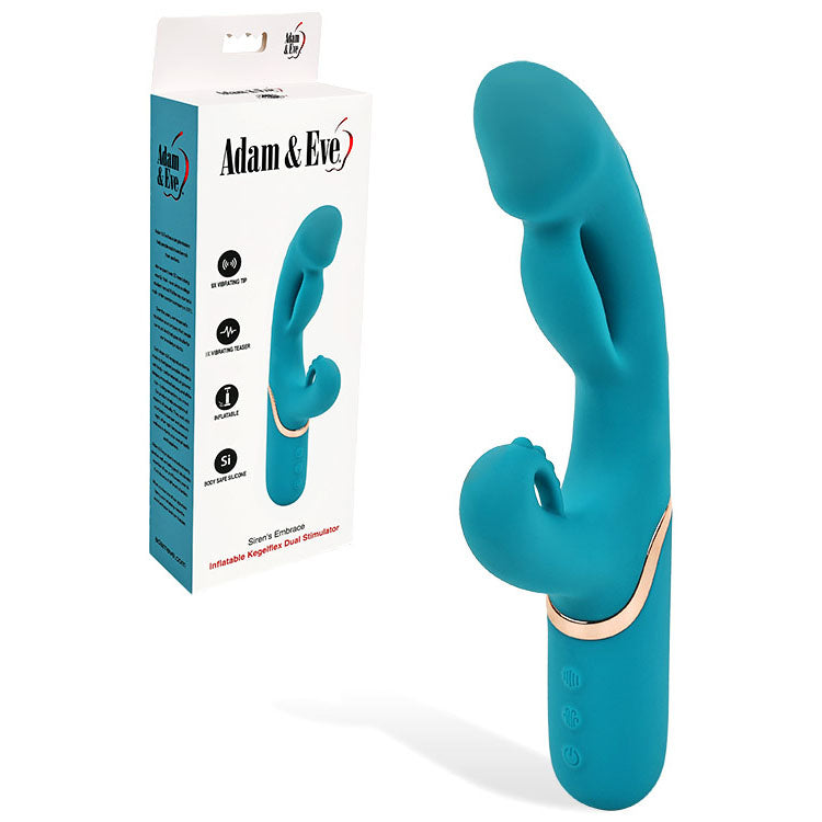Adam & Eve Sirens Embrace (Teal) – USB Rechargeable Inflatable Rabbit Vibrator