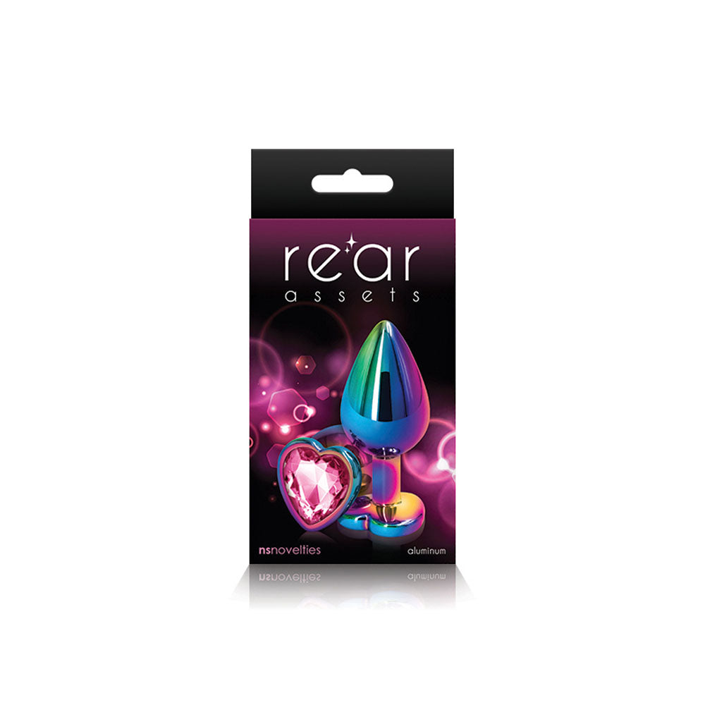 Rear Assets Multi Medium Metal Butt Plug with Pink Heart Gem Base