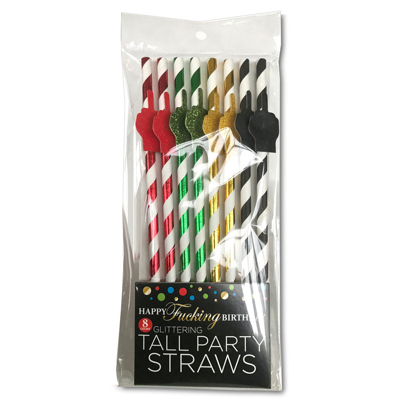 Happy Birthday Tall Party Straws - 8 Pack Fun Adult Party Straws