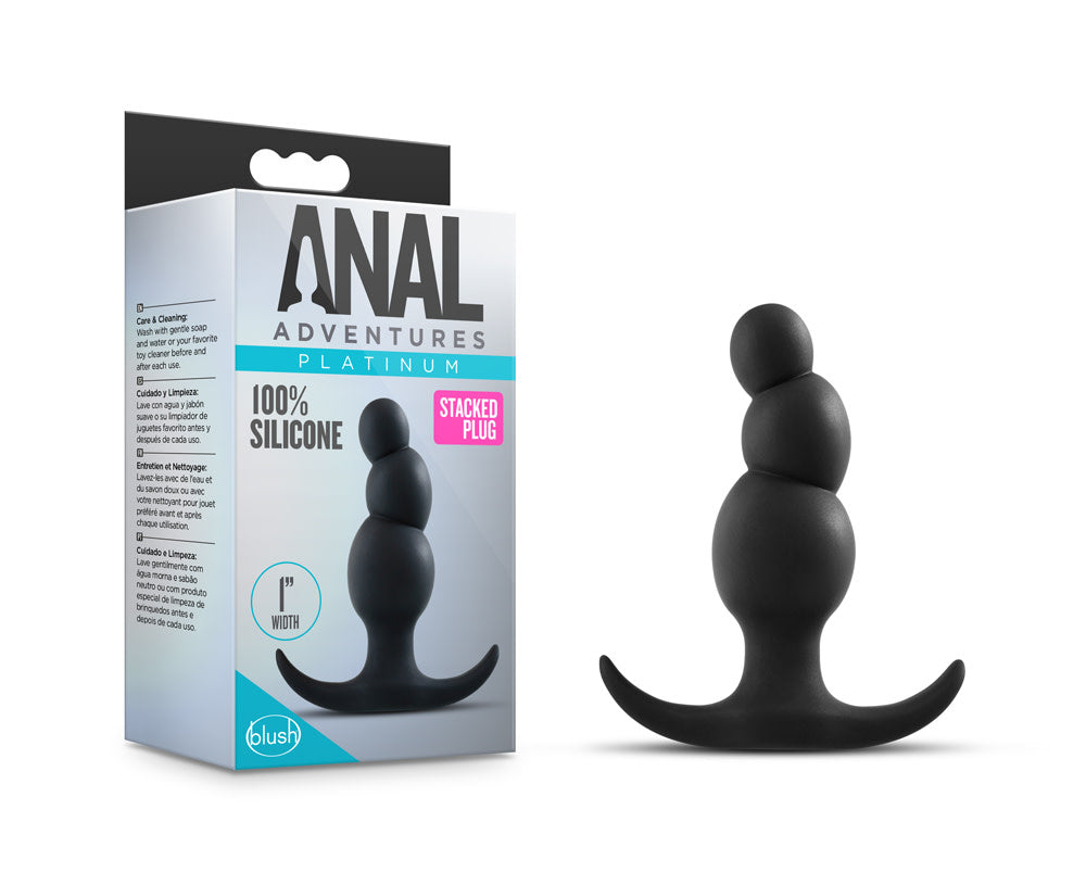 Anal Adventures Platinum Stacked Silicone 3.2 Inch Anal Plug Black
