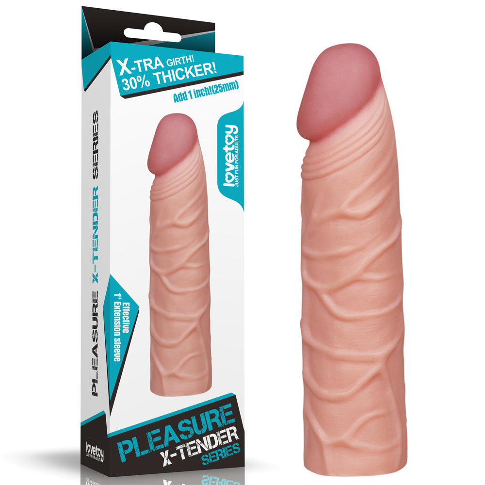 Pleasure X-Tender (Flesh) – 30% thicker. 1" inch extra Penis Extension Sleeve