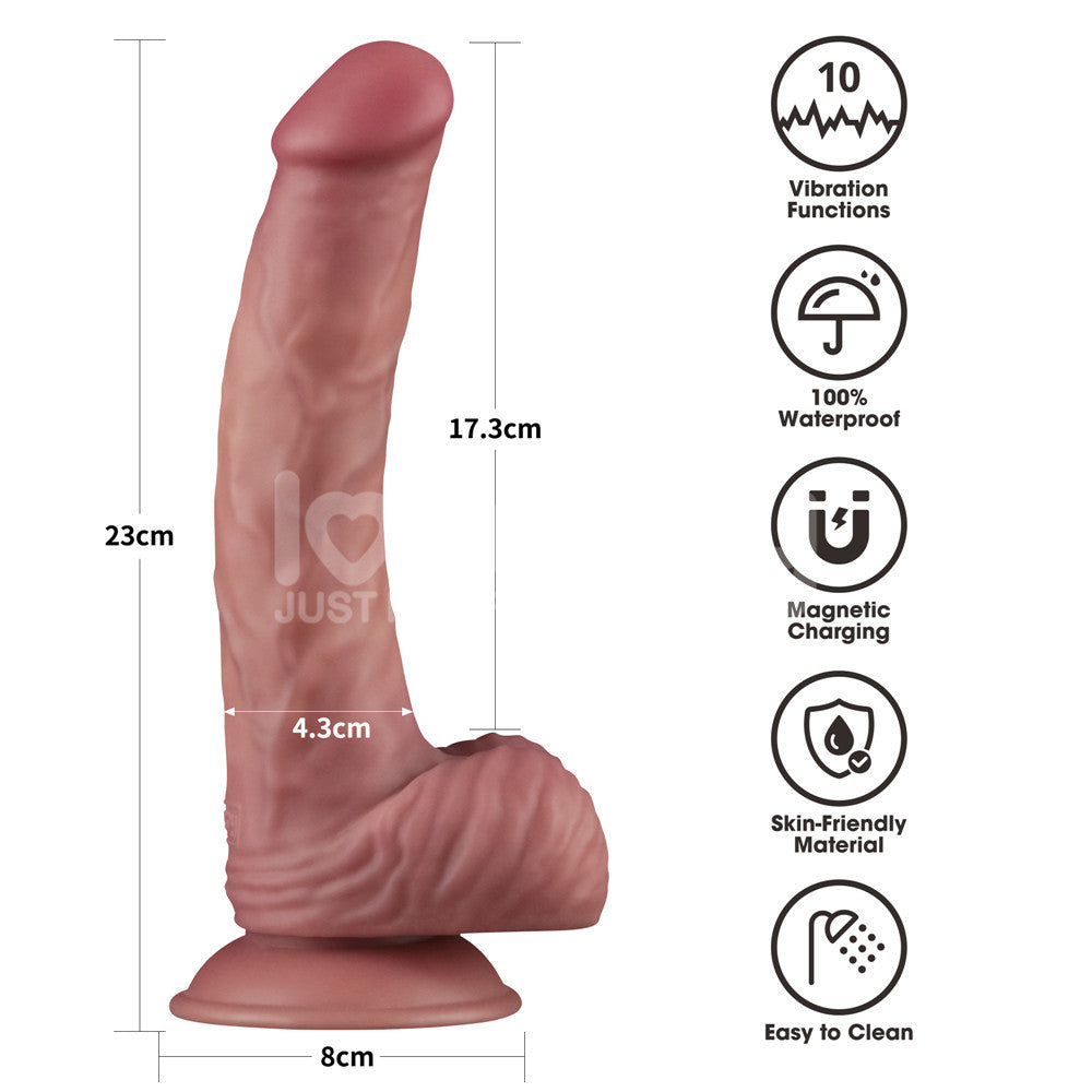 Lovetoy Dual-Density Power Cock – USB Rechargeable 9 Inch Vibrating Dildo