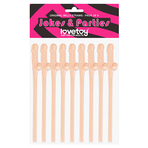 Lovetoy Pack Of 9 Flesh Pink Willy Straws Party Favors