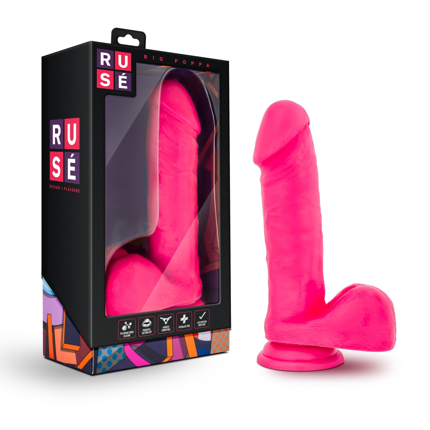 Ruse Big Poppa Hot Pink Dildo 6.6 Inch Insertable Length