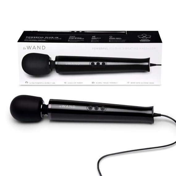 Le Wand Plug-In Black Powerful Vibrating Massager with 8-Foot Cord