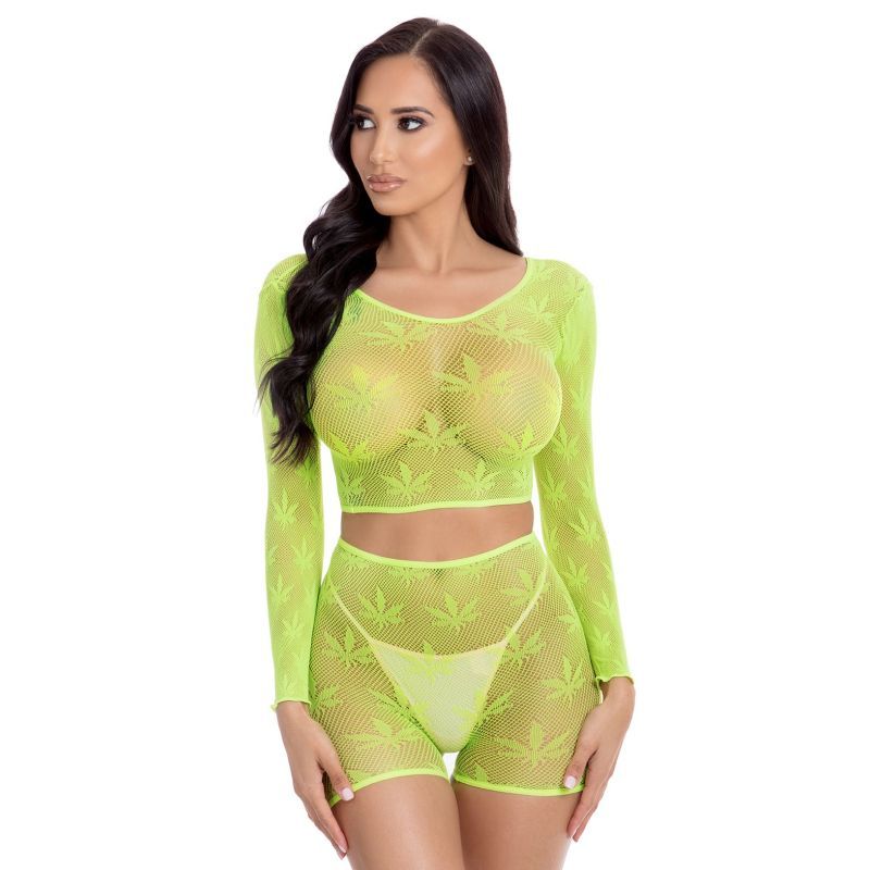 Leaf It to Me Sheer Net Green Short Set Lingerie by Pink Lipstick