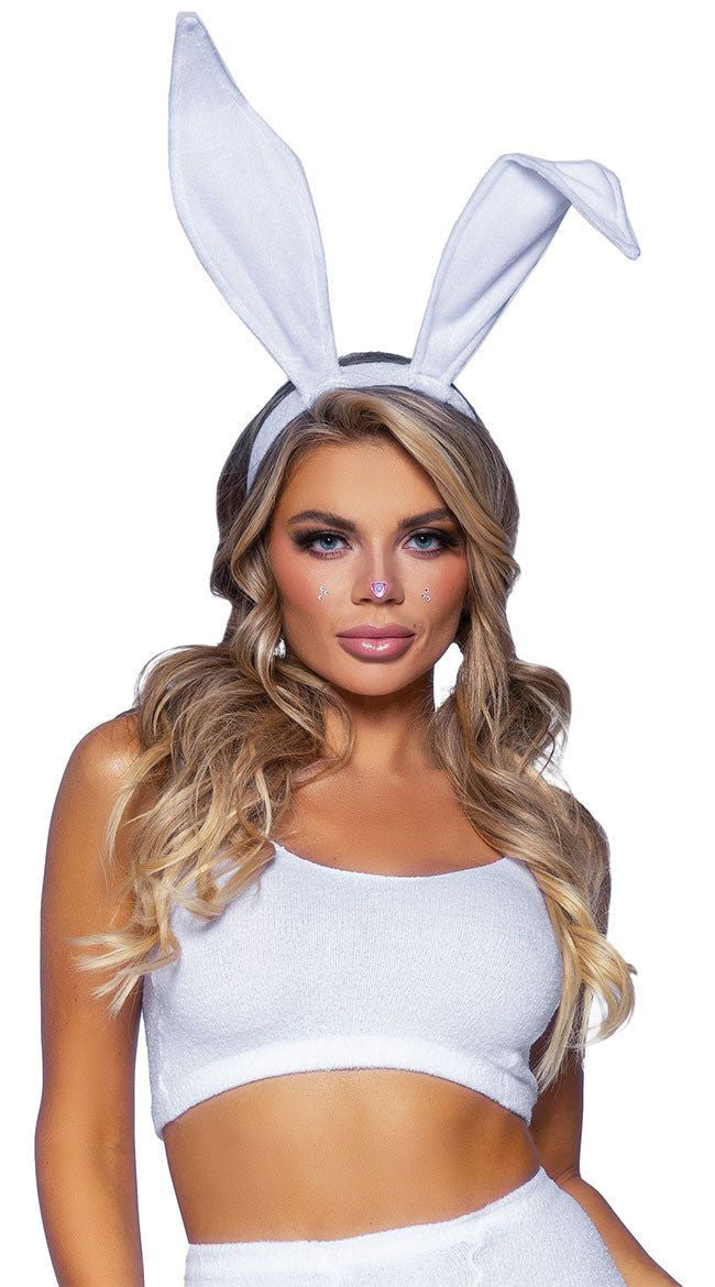 Leg Avenue White Bendable Velvet Bunny Ear Headband Accessory