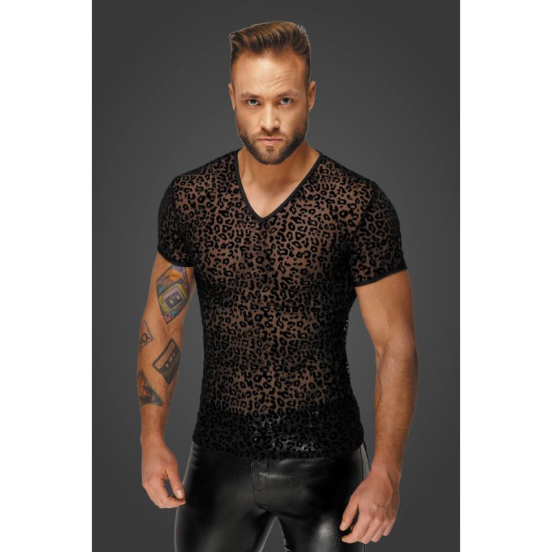 Leopard Flock V Neck T Shirt for Men