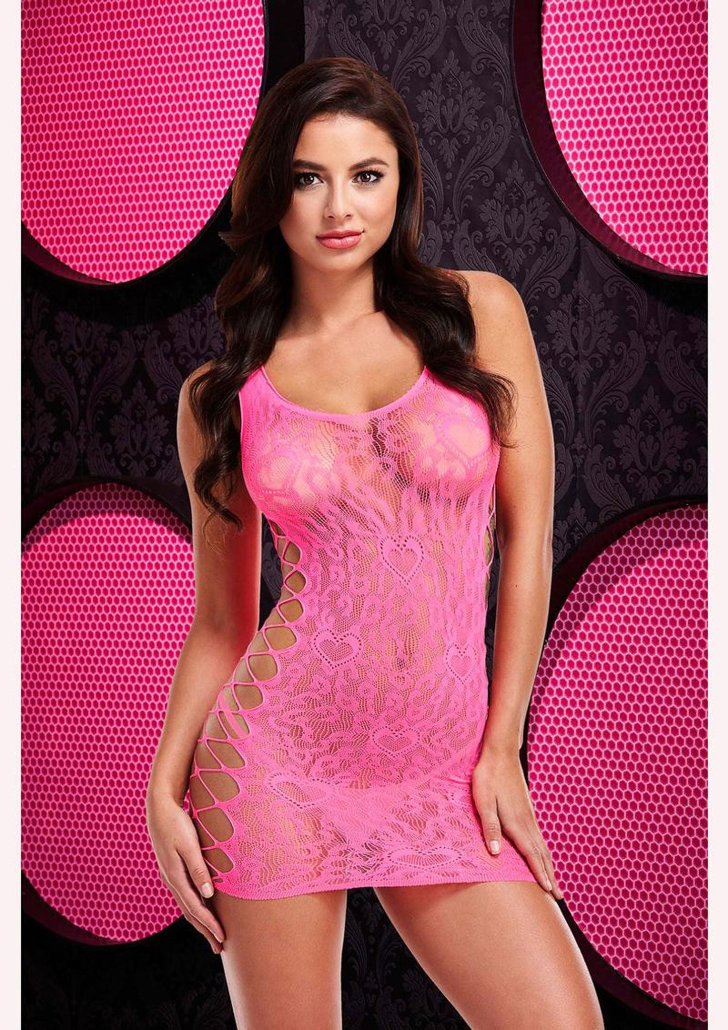 Leopard Lace Pink Mini Dress Erotic Clubwear One Size Fit