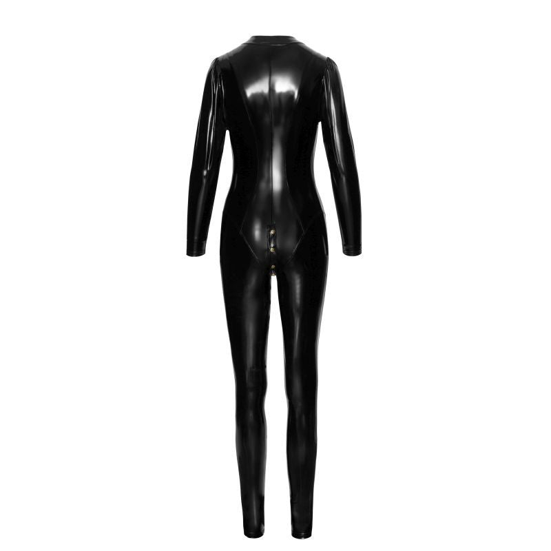 Long Button-Up PVC Overall Lingerie With Curved Seam Design