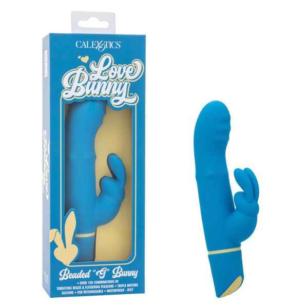 Love Bunny Beaded G Bunny Blue Silicone Waterproof Vibrator 7.5 Inch