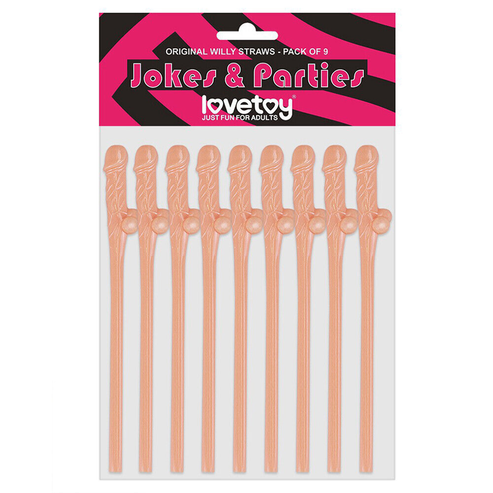 Lovetoy Pack Of 9 Flesh Pink Willy Straws Party Favors