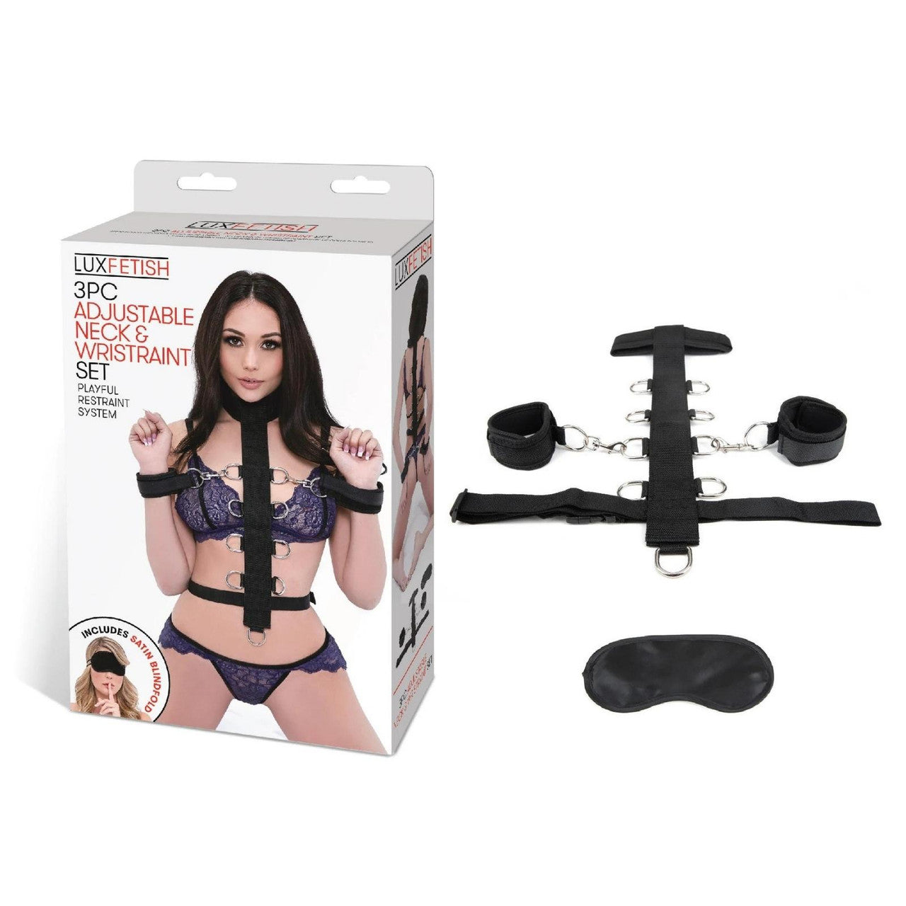 Lux Fetish 3-Piece Adjustable Neck and Wrist Restraint Set