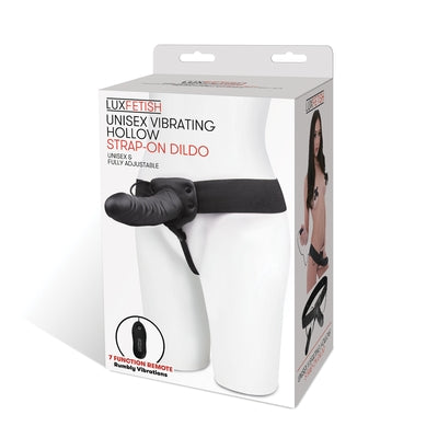 Lux Fetish Unisex Black Vibrating Hollow Strap-On Dildo 6" inch
