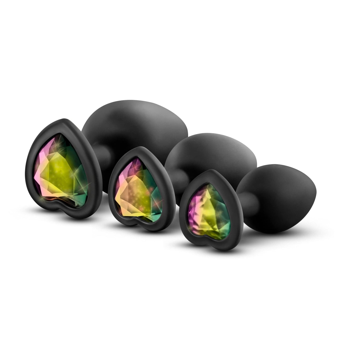 Luxe Bling Plugs Training Kit Black With Rainbow Gems 3 Sizes
