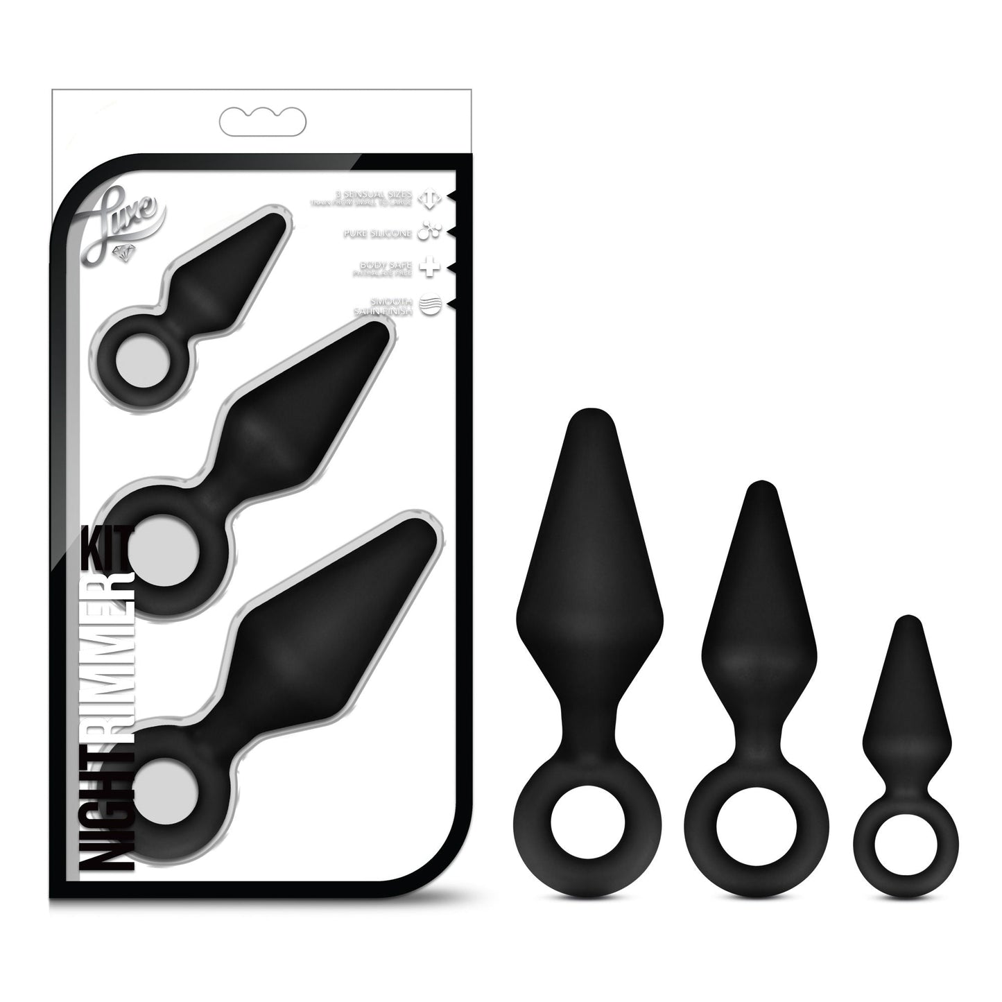 Luxe Night Rimmer Anal Training Kit with Three Black Plugs
