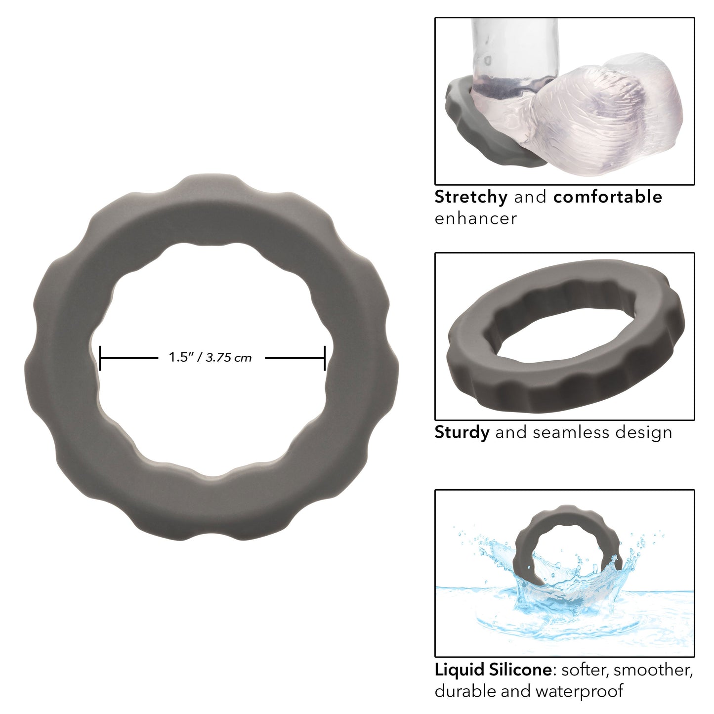 Alpha Liquid Silicone Erect Ring Stretchy Comfortable Gray Beaded Design