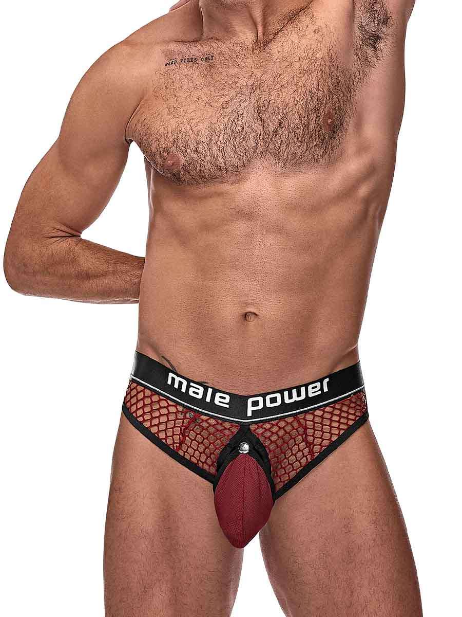 Male Power Burgundy Cock Pit Net Mesh Cock Ring Thong S/M