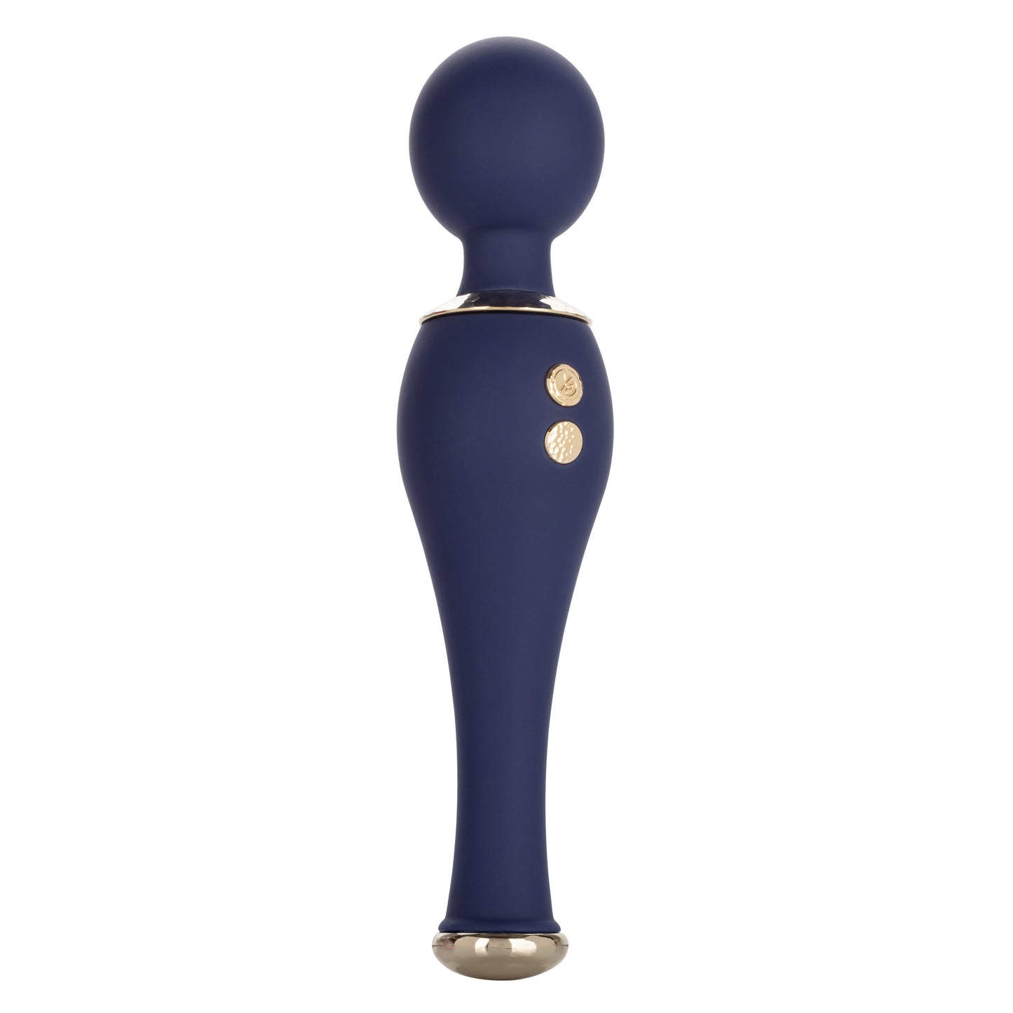 Chic Poppy Navy Blue Ultra-Plush Silicone Massager with 5 Vibration Levels and Gold Accents, Rechargeable, Waterproof