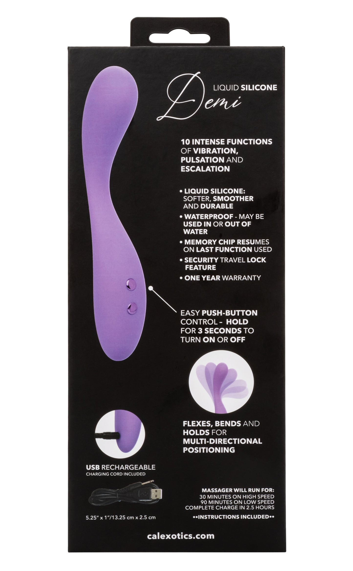 Contour Demi Purple Flexible Liquid Silicone Massager with 10 Vibration Functions and Waterproof Design