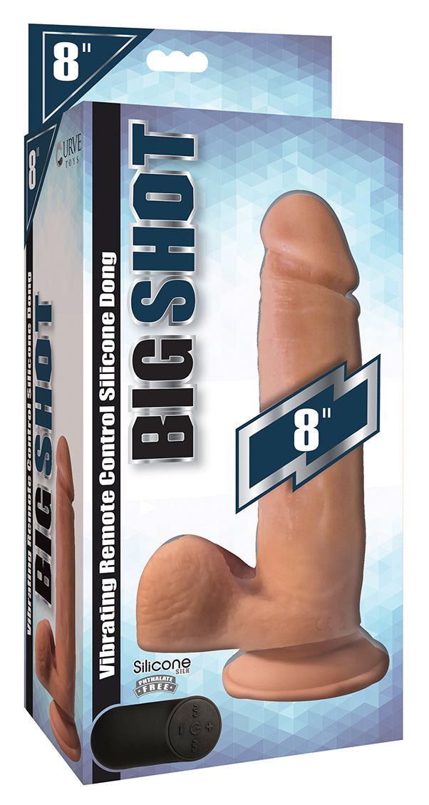 Big Shot 8 Inch Vibrating Wireless Silicone Dildo with Balls and Suction Cup Base