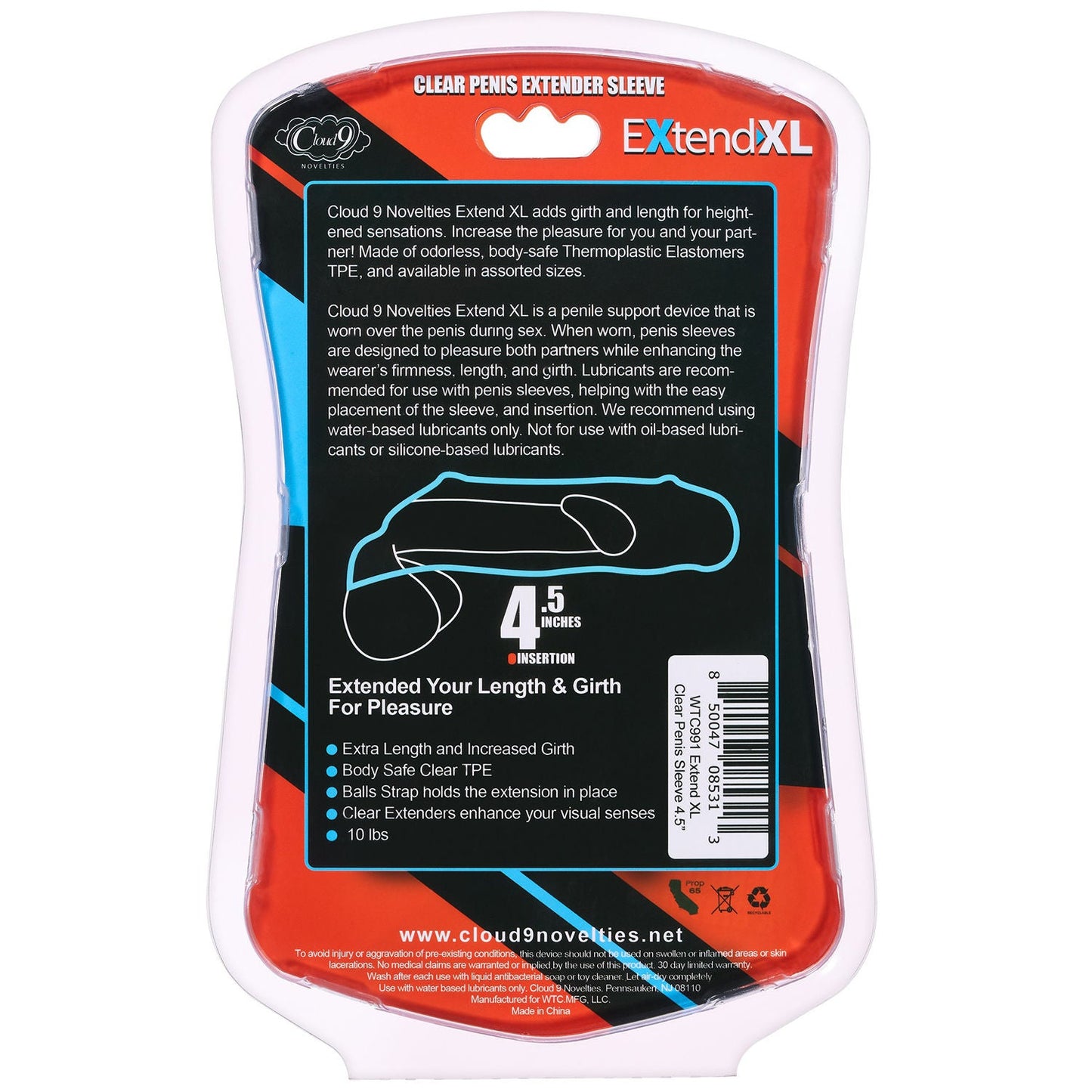 Extend XL Clear Penis Sleeve 7.25 Inch for Enhanced Girth and Length