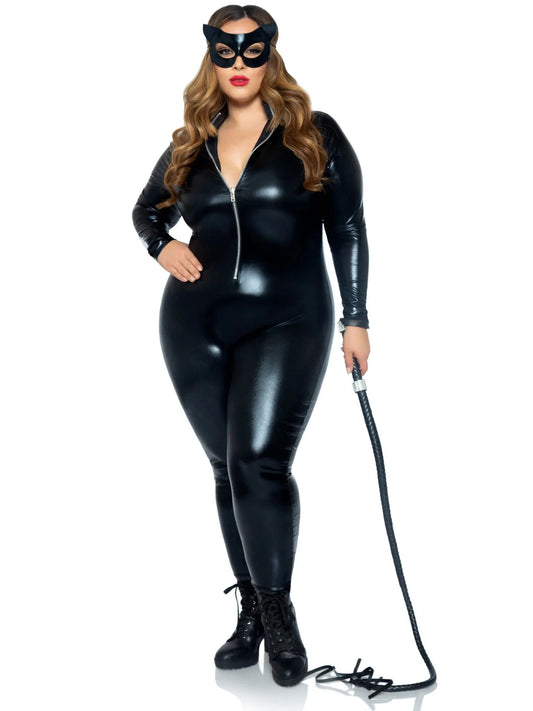 Leg Avenue Lame Zipper Front Catsuit – Wet-Look Faux Leather Catsuit