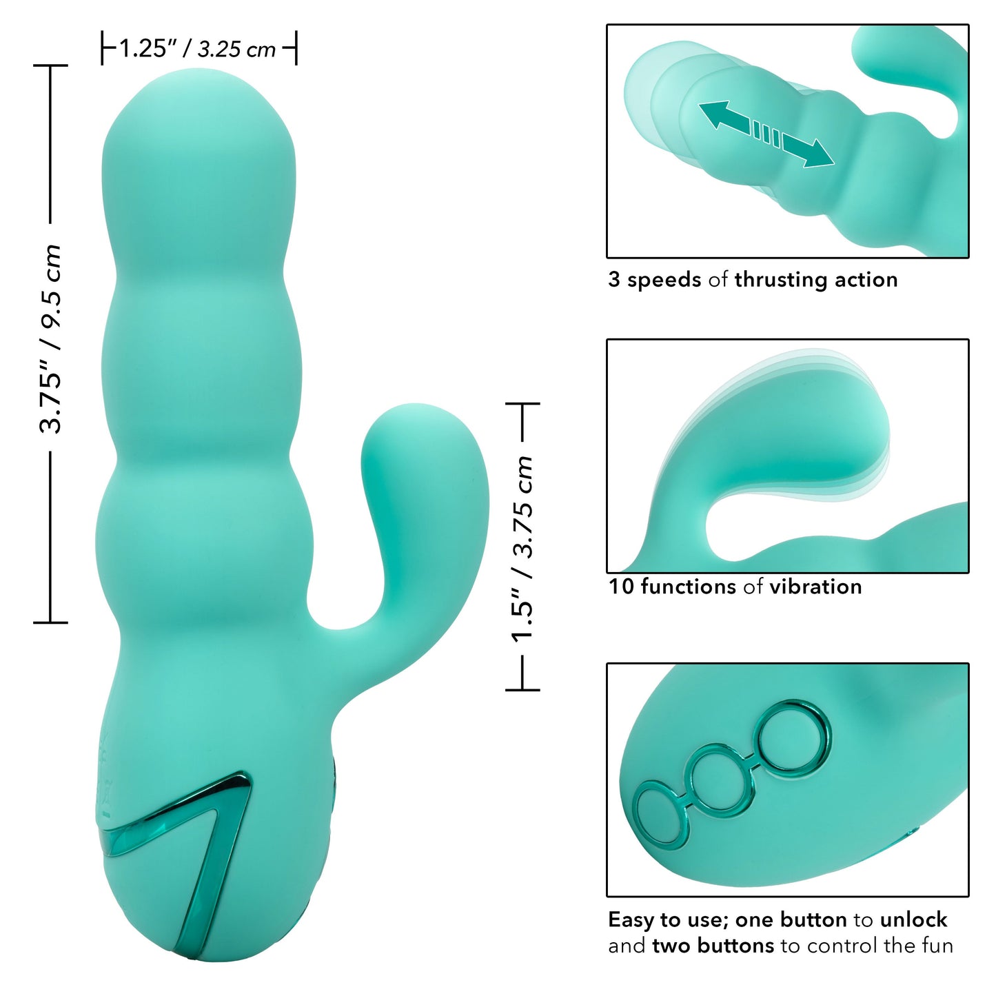 California Dreaming Del Mar Diva Teal Silicone Dual Motor Massager with 10 Vibration Functions =