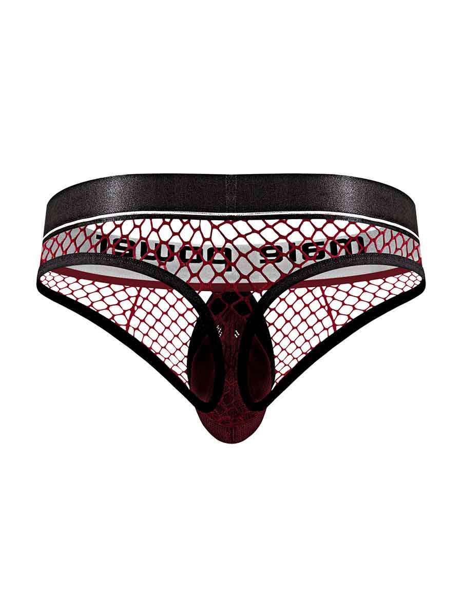 Male Power Burgundy Cock Pit Net Mesh Cock Ring Thong S/M