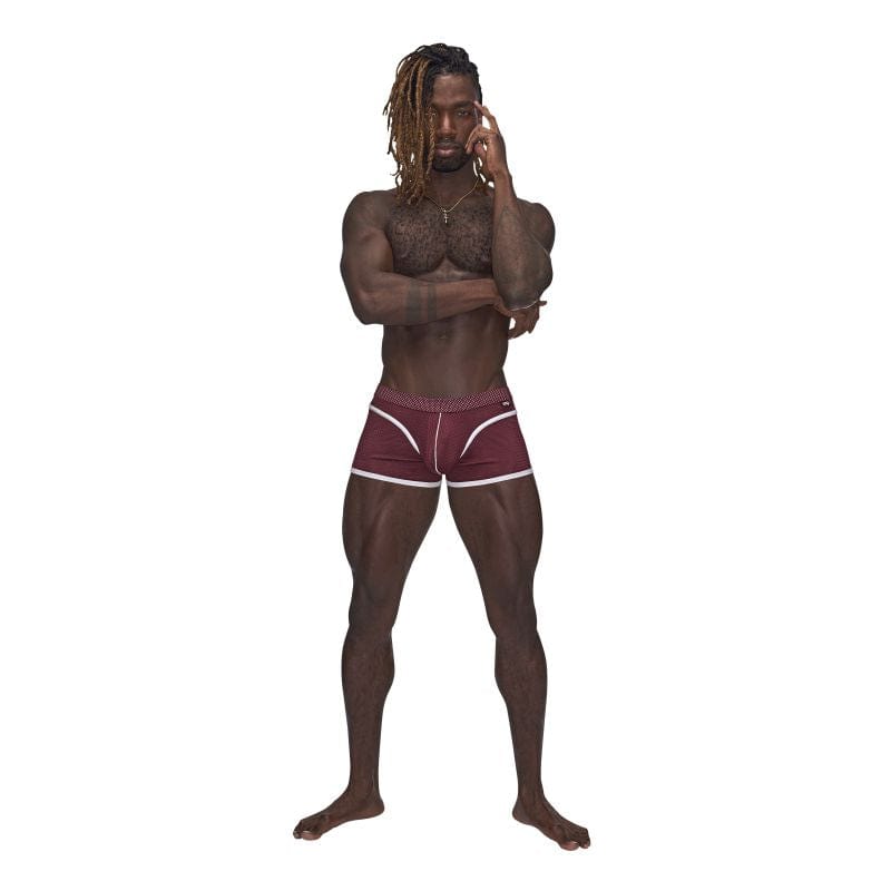 Male Power Sport Mesh Mini Shorts in Burgundy