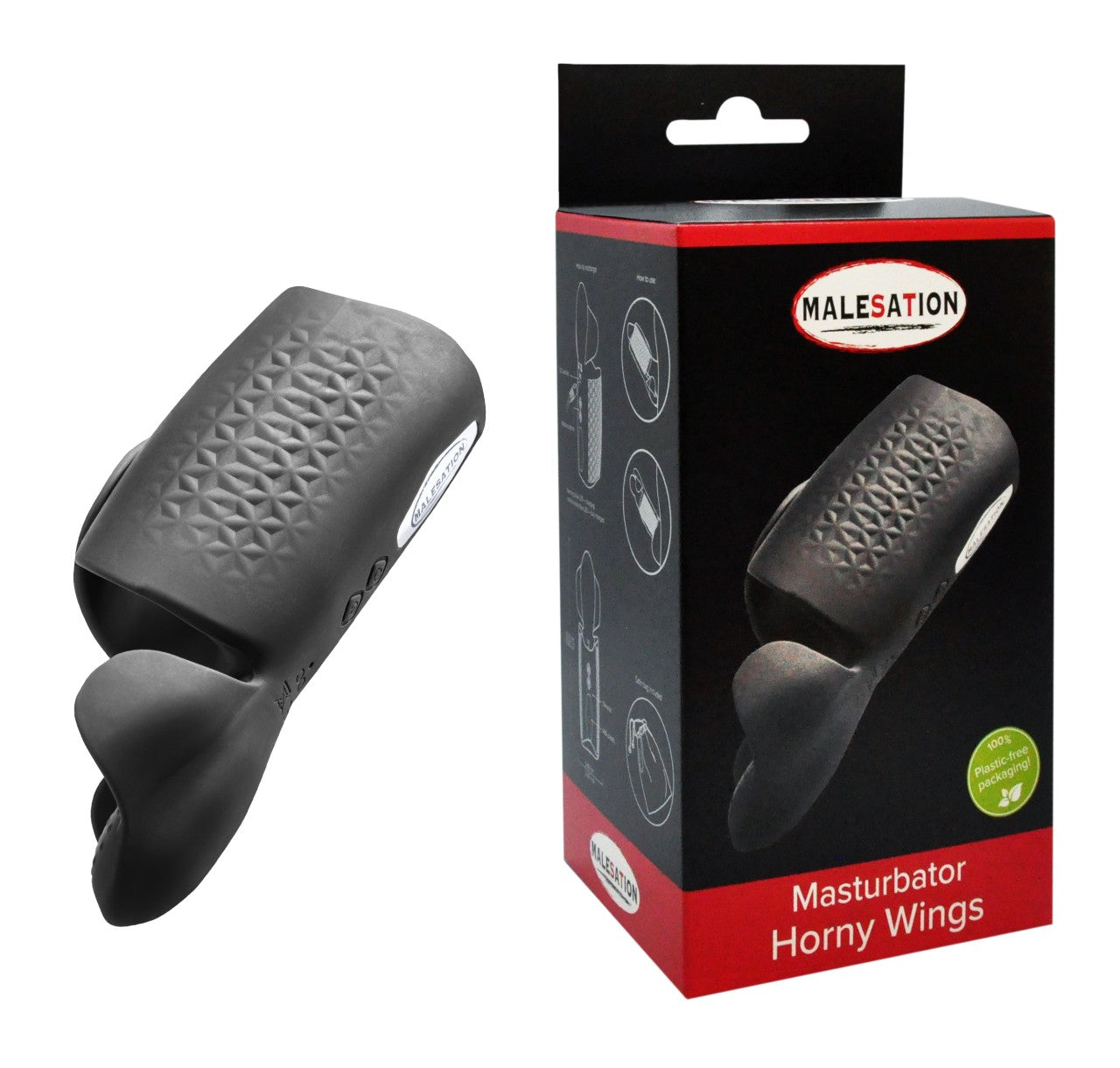 Malesation Masturbator Horny Wings Black Silicone with 10 Vibration Modes 16.2 cm Length