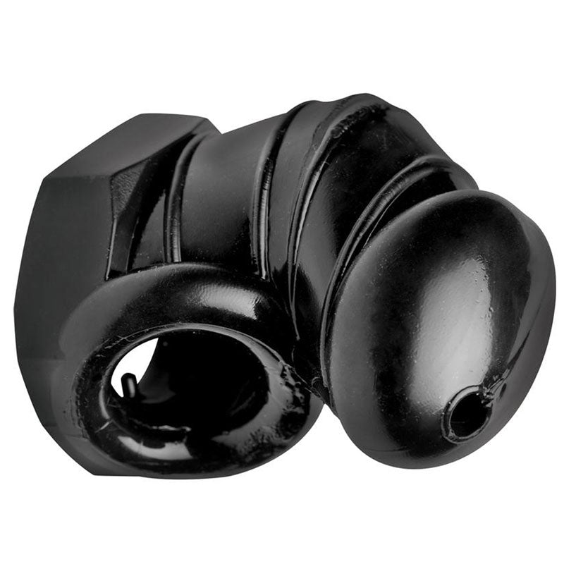 Master Series Detained Restrictive Chastity Cage (Black) – Rubber Chastity Device with Nubs